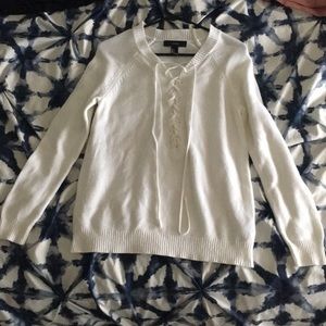 White tie up sweater